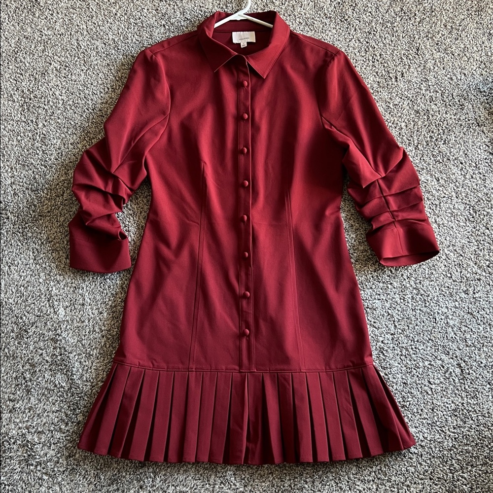 CINQ A SEPT | Lucilla Pleated-Hem Mini Shirtdress - Picture 5 of 8